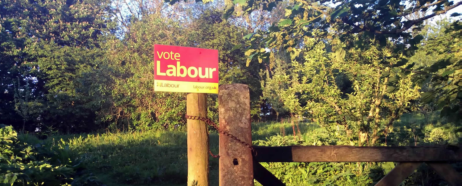 Vote Labour poster in an orchard